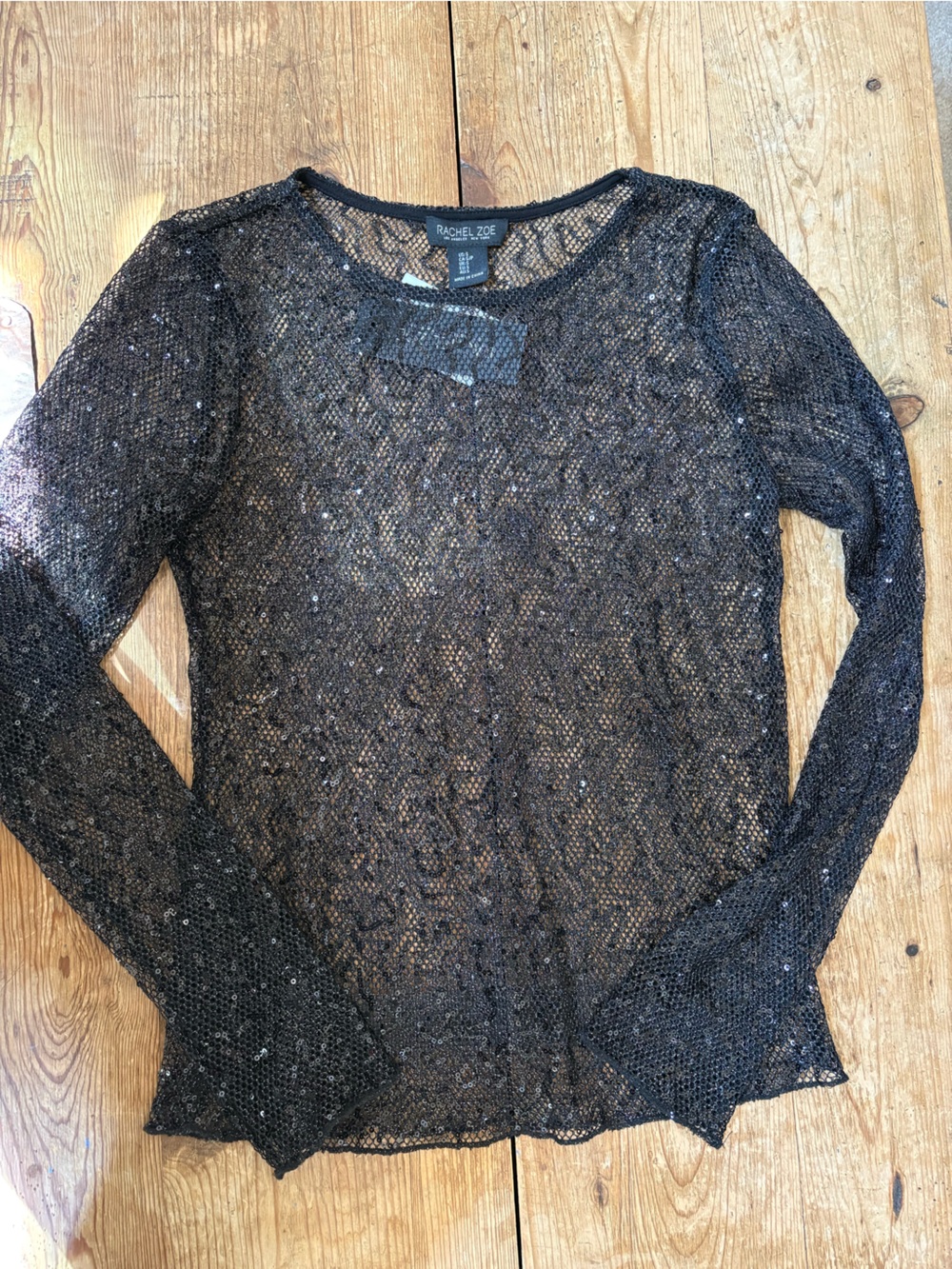 Rachel Zoe Black Sheer Lace Long-Sleeve Top